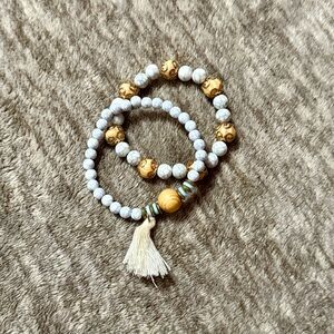 Bohemian-style Marble and Wood Beaded Bracelets Bundle